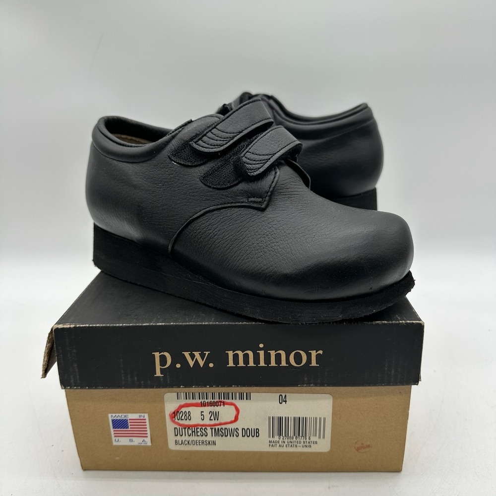PW Minor 10288 Womens Size 5 2W Double Wide Dutchess TMSDWS‎ Black Leather Shoes
